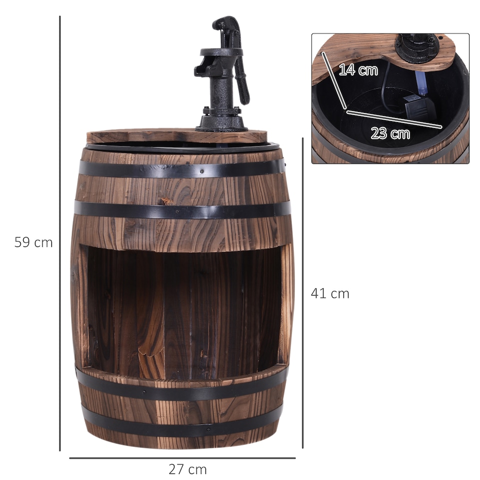 image 1 of Outsunny Wood Barrel Pump Garden Fountain Water Feature Flower Planter Stand New