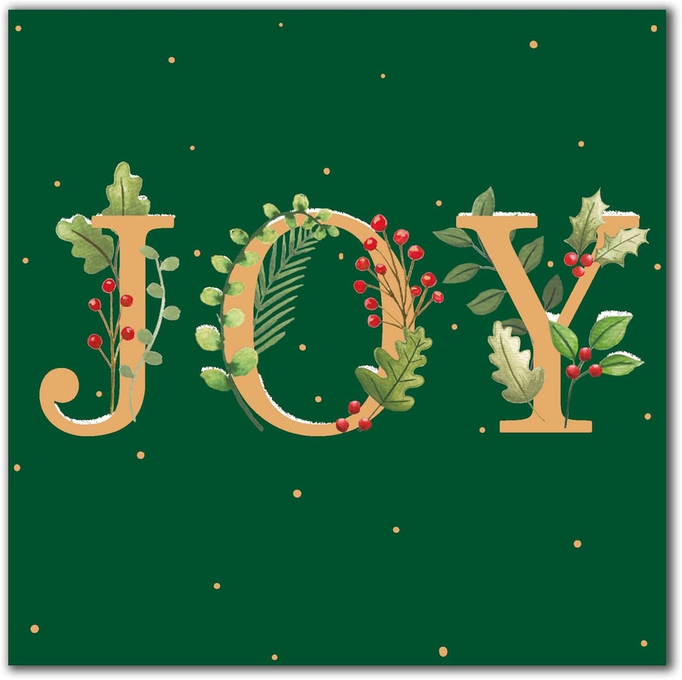 image 1 of Pack of 8 Festive Joy Green Marie Curie Charity Christmas Cards