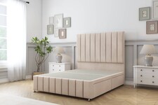 Sloomy California Sand Naples Divan Bed Base No Drawers With 54 Inch Floor Standing Headboard & 12 Inch Matching Footboard | Cream | Sand | Super King | 1