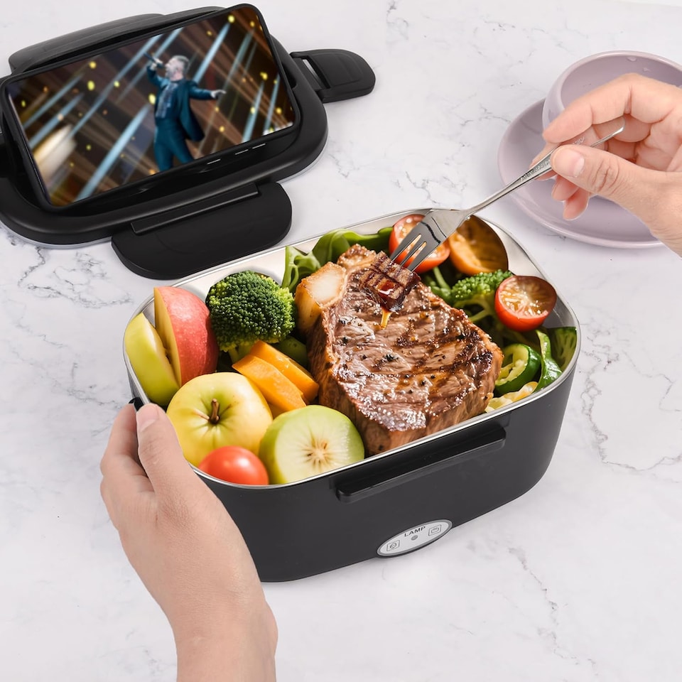 image 1 of Alivio Electric Lunch Box with 1.5L Stainless Steel & 0.5L Plastic Container, Quick Heating, Leak-Proof (Black)
