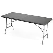 Christow Folding Garden Table Rattan Effect Outdoor Camping Dining 6 Seater 6ft