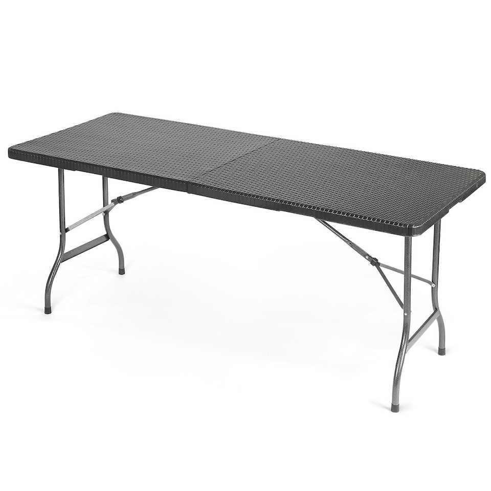 image 1 of Christow Folding Garden Table Rattan Effect Outdoor Camping Dining 6 Seater 6ft