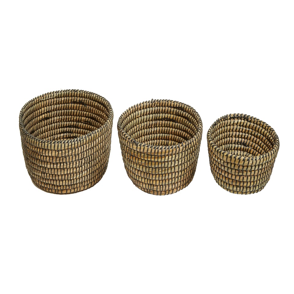 image 1 of Lidi Set Of Three Straw Baskets With Black Detail Black