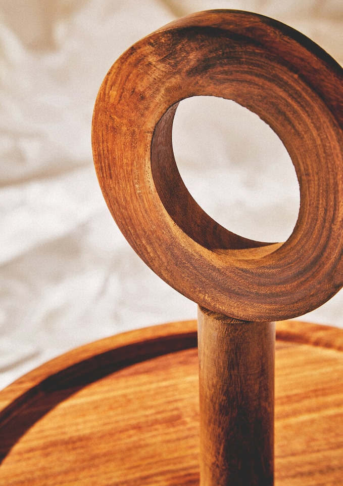 image 1 of Kora Sheesham Wood Two Tier Cake Stand | Brown