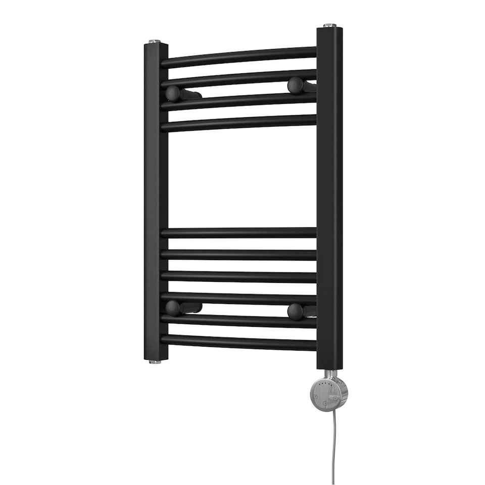 image 1 of Zennor - Black Electric Towel Rail H600mm x W400mm Curved 200w Thermostatic