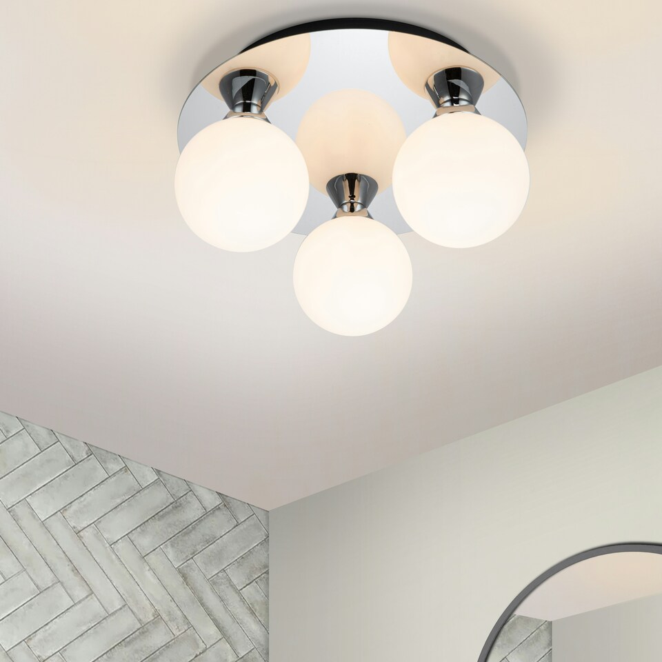 image 1 of COSYLYTE Bowen Bathroom 3 Light Glass Ceiling Flush Light Chrome