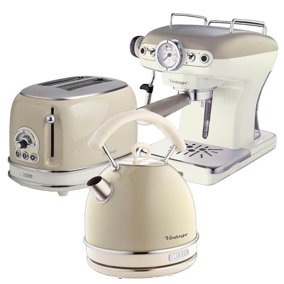 image 1 of Ariete ARPK16 Vintage Retro Dome Kettle, Toaster & Espresso Coffee Machine Set, Cream