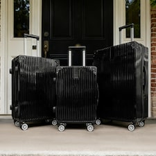 OHS Metallic Effect Suitcase Set of 3 Hard Shell ABS Luggage | Black