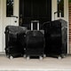 image 1 of OHS Metallic Effect Suitcase Set of 3 Hard Shell ABS Luggage | Black