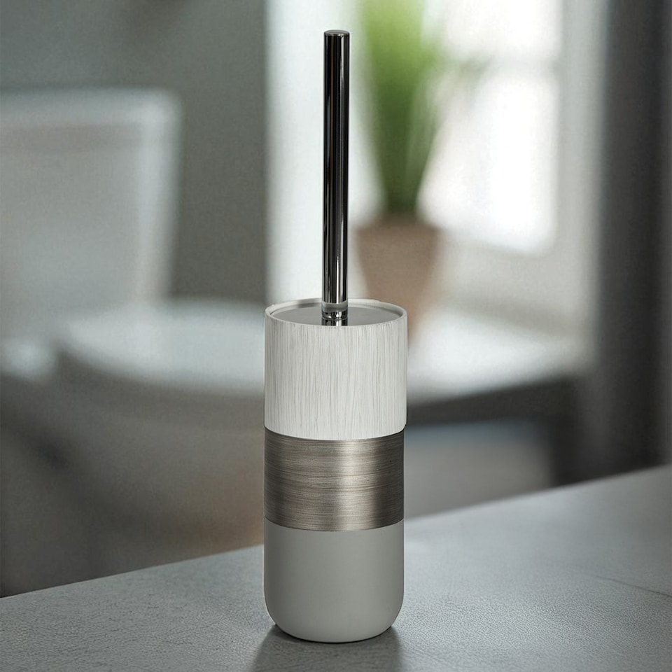 image 1 of Showerdrape Luxe Grey/White Toilet Brush & Holder | Multi | White | 1