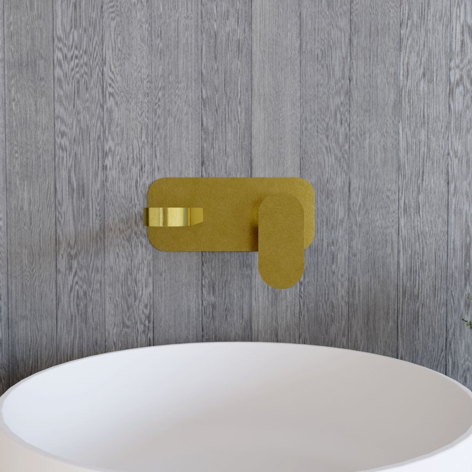 image 1 of Current Round Wall Mounted 2 Tap Hole Basin Mixer Tap - Brushed Brass | Gold | Brushed Brass | 1