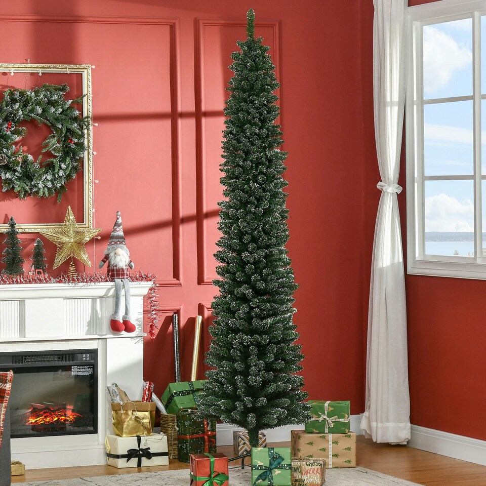 image 1 of HOMCOM 7.5FT Artificial Snow Dipped Christmas Tree Home Indoor Decoration Green