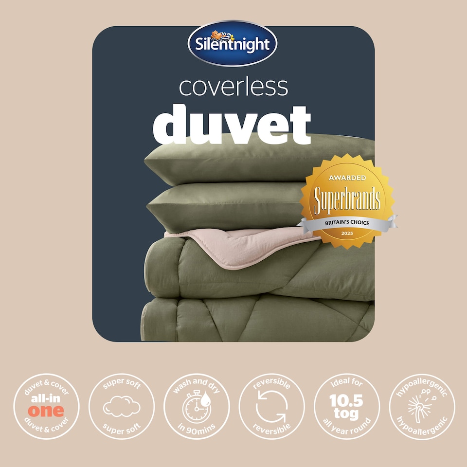 image 1 of Silentnight Coverless Duvet and Pillowcase Set, Washed Effect, Reversible - Green Natural | Green | Natural Reverse