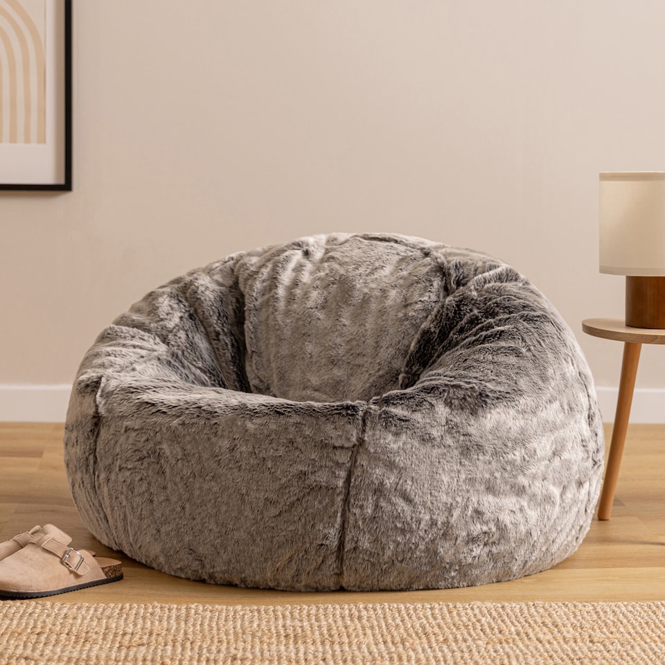 image 1 of Fluffy Giant Bean Bag Chair Adult - Grey with Bean Bag Filling | Grey | Arctic Wolf Grey | 1