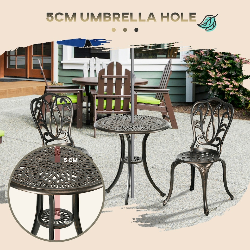 image 1 of Outsunny 3 Piece Patio Bistro Set Outdoor Table Set with Umbrella Hole