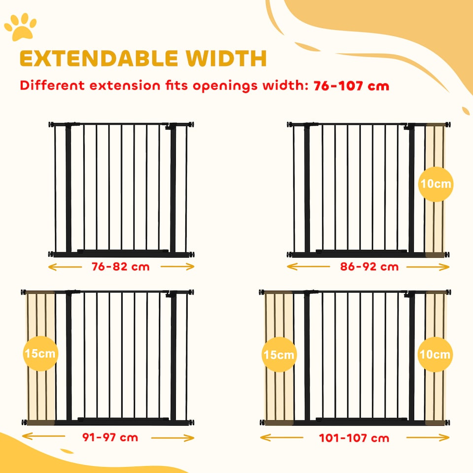 image 1 of PawHut Pressure Fitted Pet Dog Safety Gate Metal Fence, Black