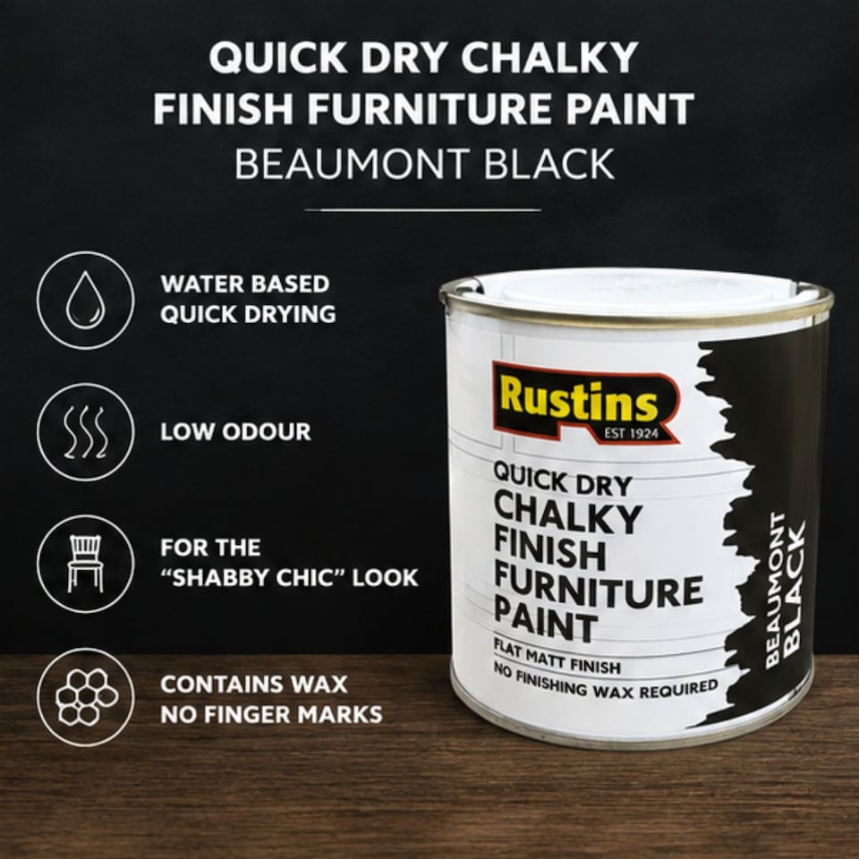 image 1 of Rustins Quick Dry Chalky Finish Furniture Paint Beaumont Black 500ml