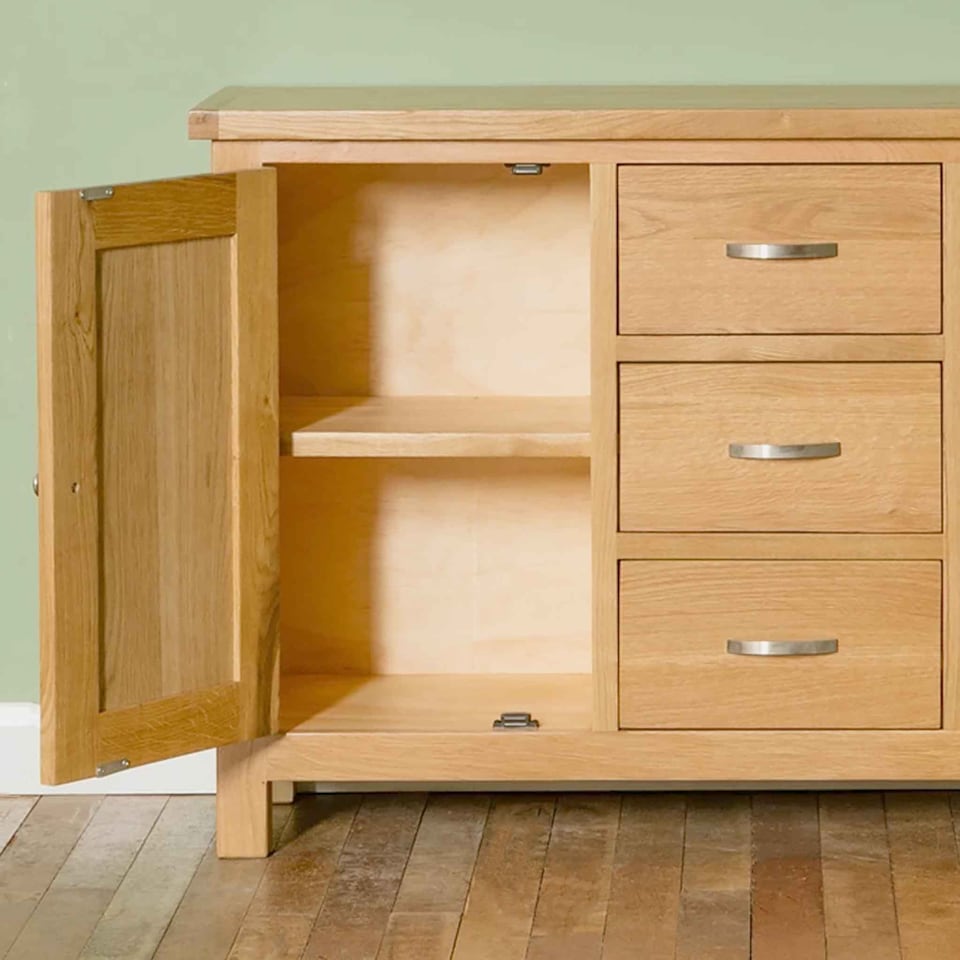 image 1 of London Oak 3 Drawer Sideboard Fully Assembled - By Roseland Furniture