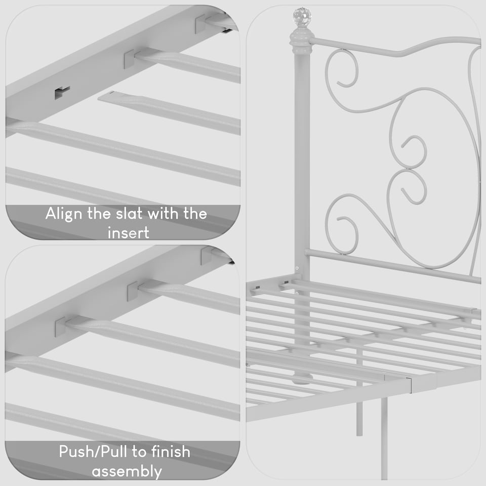 image 1 of Vida Designs Chicago 4ft6 Double Metal Frame Crystal Finials, White, 135 x 190cm