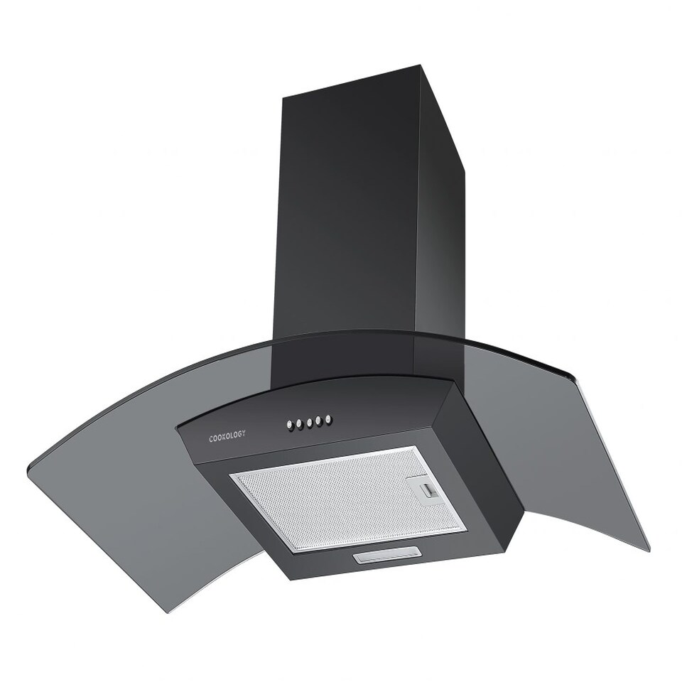 image 1 of Cookology 90cm Black Curved Glass Chimney Cooker Hood - Energy Rating A