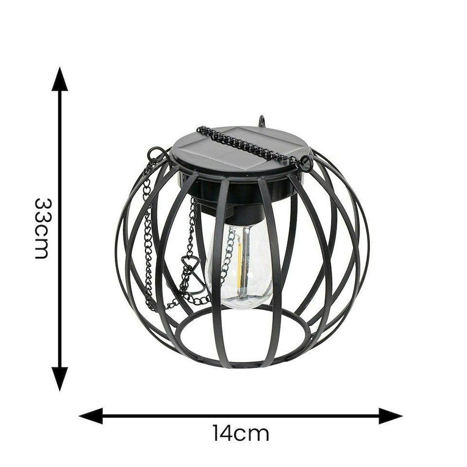 image 1 of ValueLights 2 Pack Solar Powered Outdoor Black Metal Ball Garden Lantern Lights