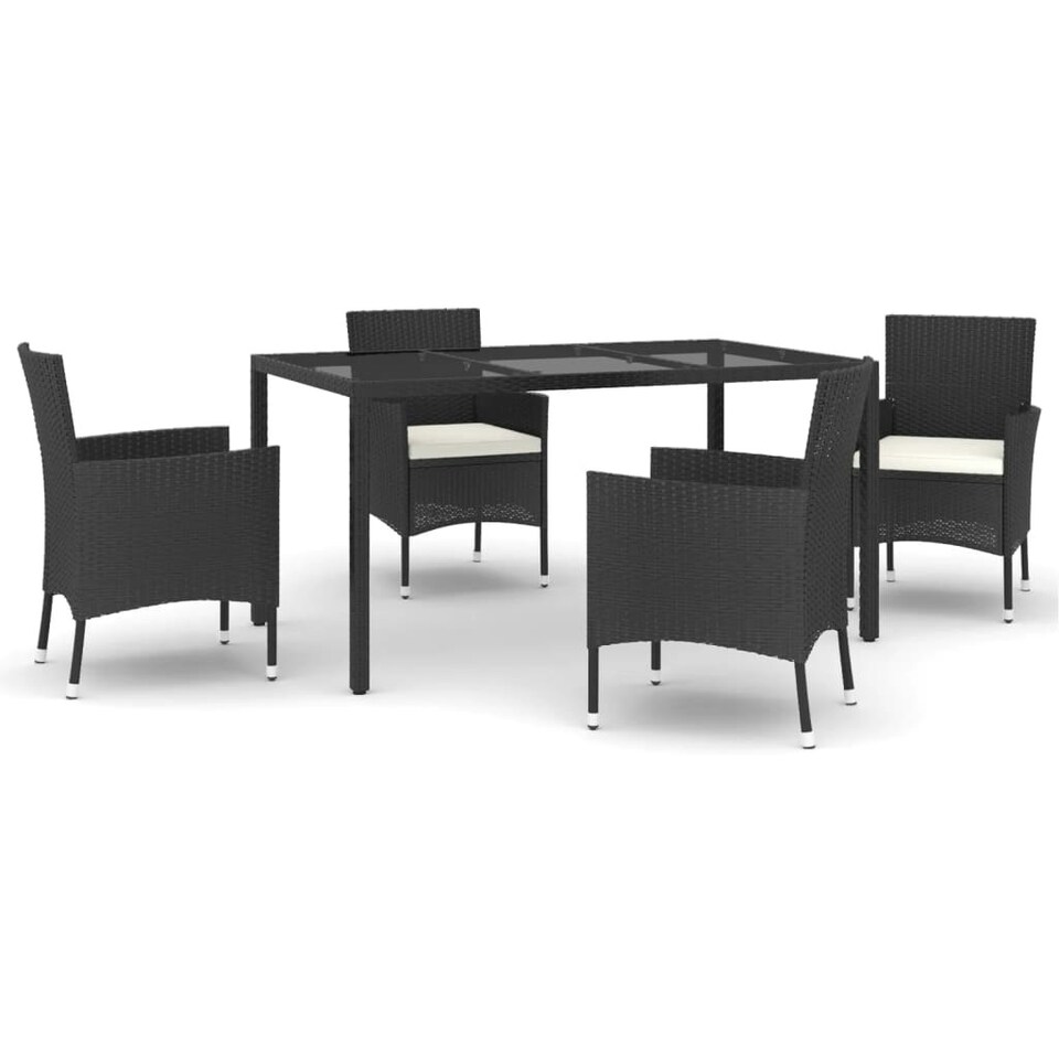 5 Piece Garden Dining Set with Cushions Black Poly Rattan Tesco Groceries