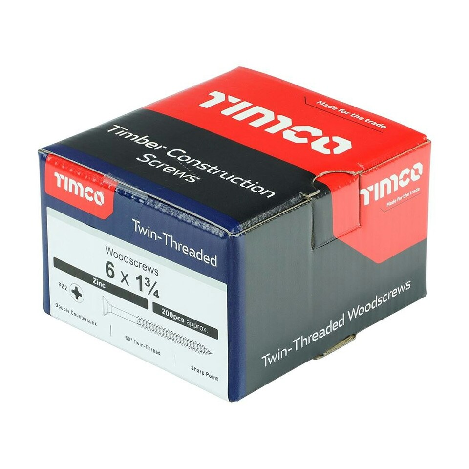 image 1 of Timco - Twin-Threaded Woodscrews - PZ - Double Countersunk - Zinc (Size 6 x 1 3/4 - 200 Pieces)