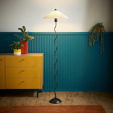 ValueLights Black Metal Wavy Stem Floor Lamp with a White Origami Pleated Shade - Bulb Included Black