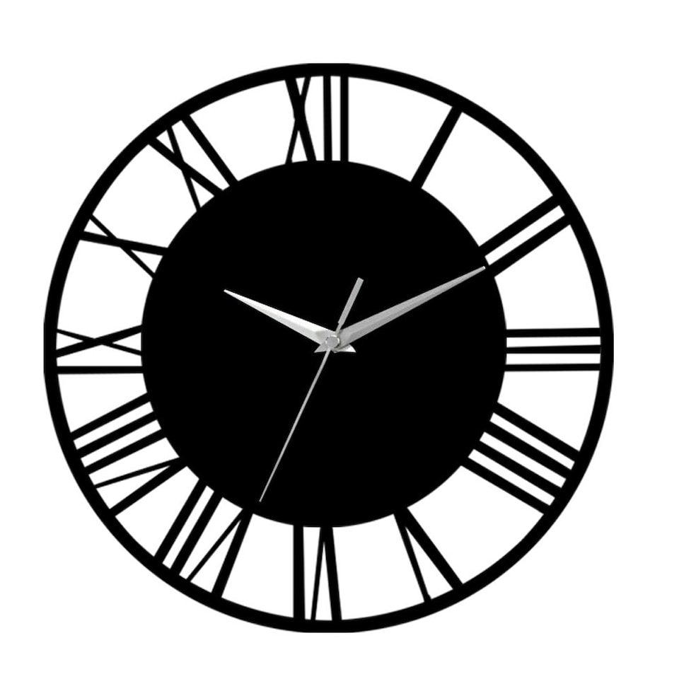 image 1 of Living and Home Silent Round Wood Wall Clock Roman Numeral - Black | Black