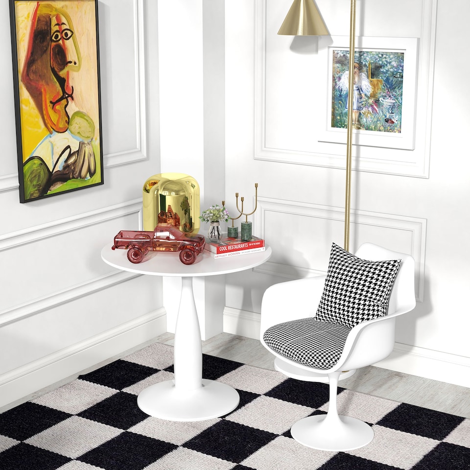 image 1 of HOMCOM Round Dining Table for 2, Modern Kitchen Table with Steel Base, Non-slip Foot Pad for Living Room, Dining Room, White