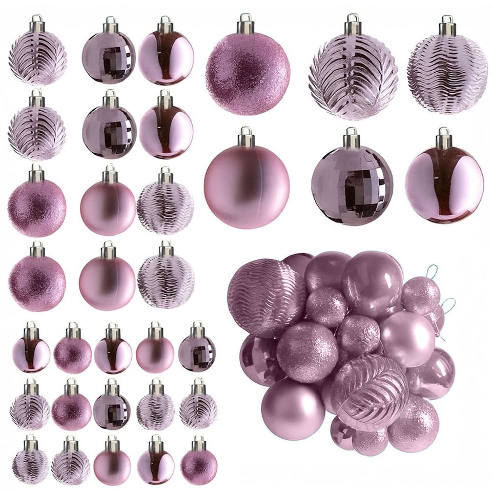 image 1 of Christmas Tree Ornaments Baubles Set | Pink | Dusty Pink