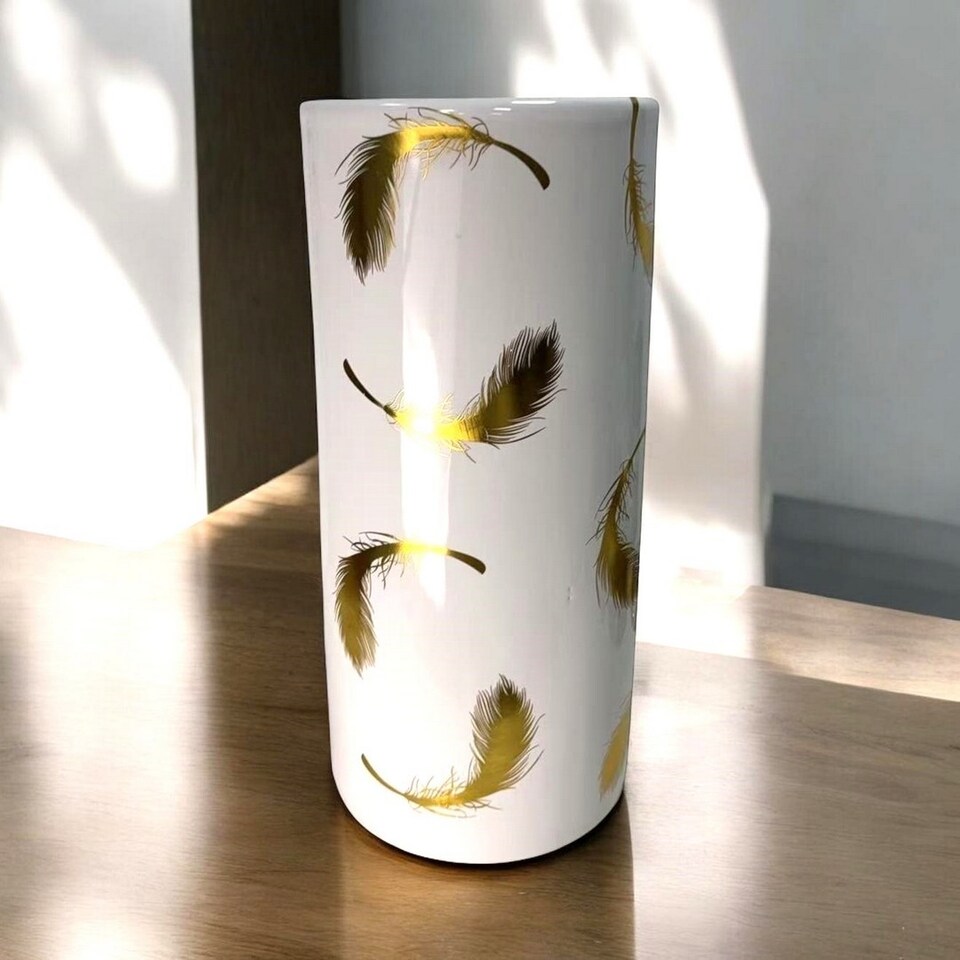 image 1 of 18 Inch Gold Leaf Umbrella Stand - Ceramic - L20 x W20 x H46 cm