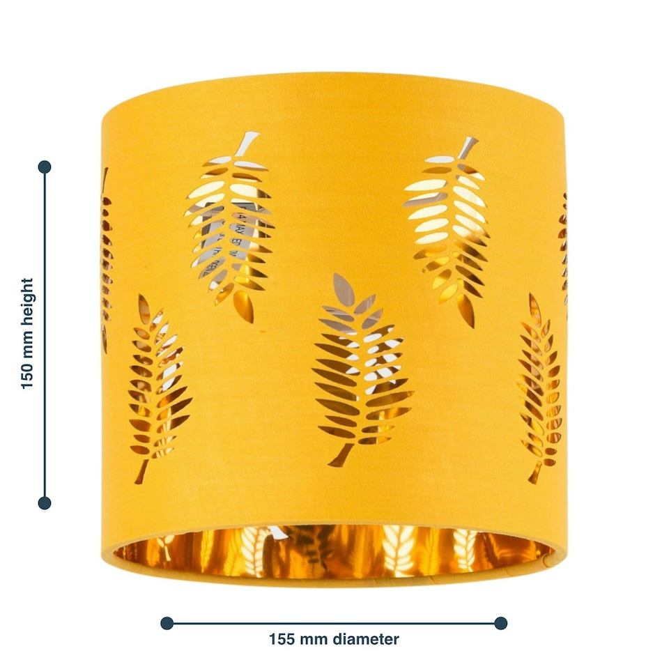 image 1 of Set of 2 Fern - Ochre witj Gold Inner 15.5cm Table Lamp Shades Yellow | Gold