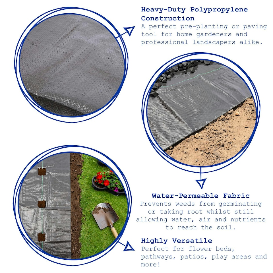 image 1 of Harbour Housewares 110gsm Weed Control Membrane - 2m x 5m (1 Roll) - Weed Fabric Garden Membrane Weed Membrane Flower Bed Membrane Black