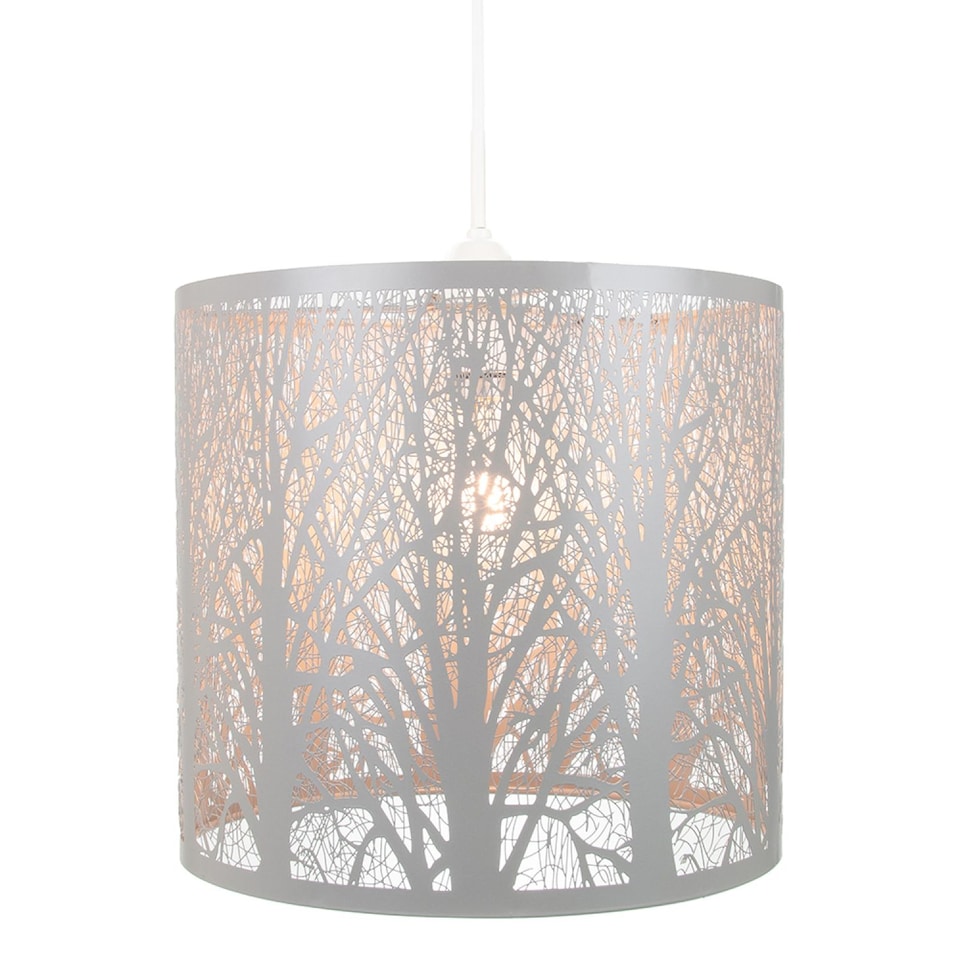 image 1 of Unique and Beautiful Soft Grey Metal Forest Design Ceiling Pendant Shade | Grey | Grey | 1