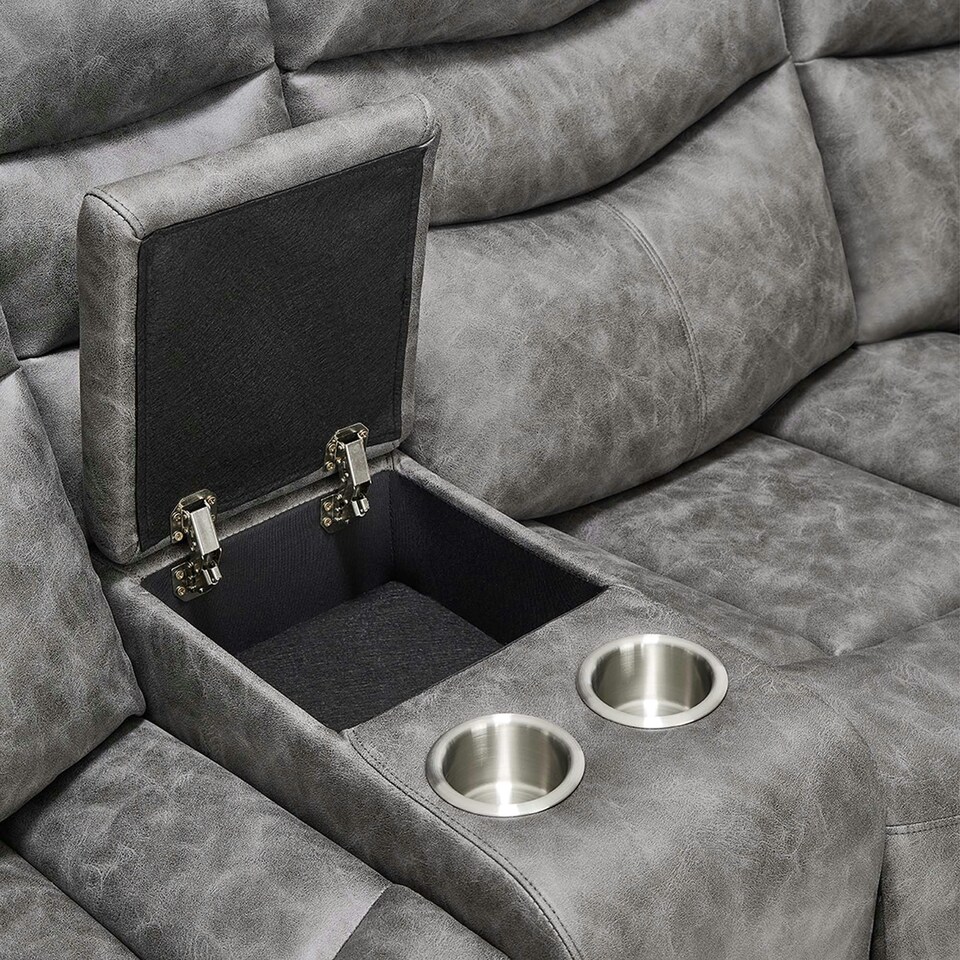 image 1 of Avon Chaise Lounge Manual Recliner Sofa w Drinks Console Grey | Charcoal