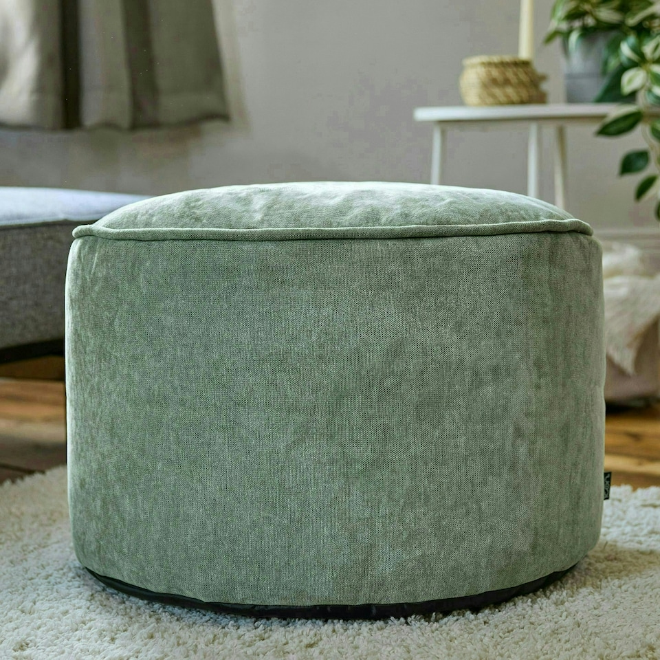image 1 of icon Round Chenille Bean Bag Pouffe Sage Green Large Chenille Footstool Green