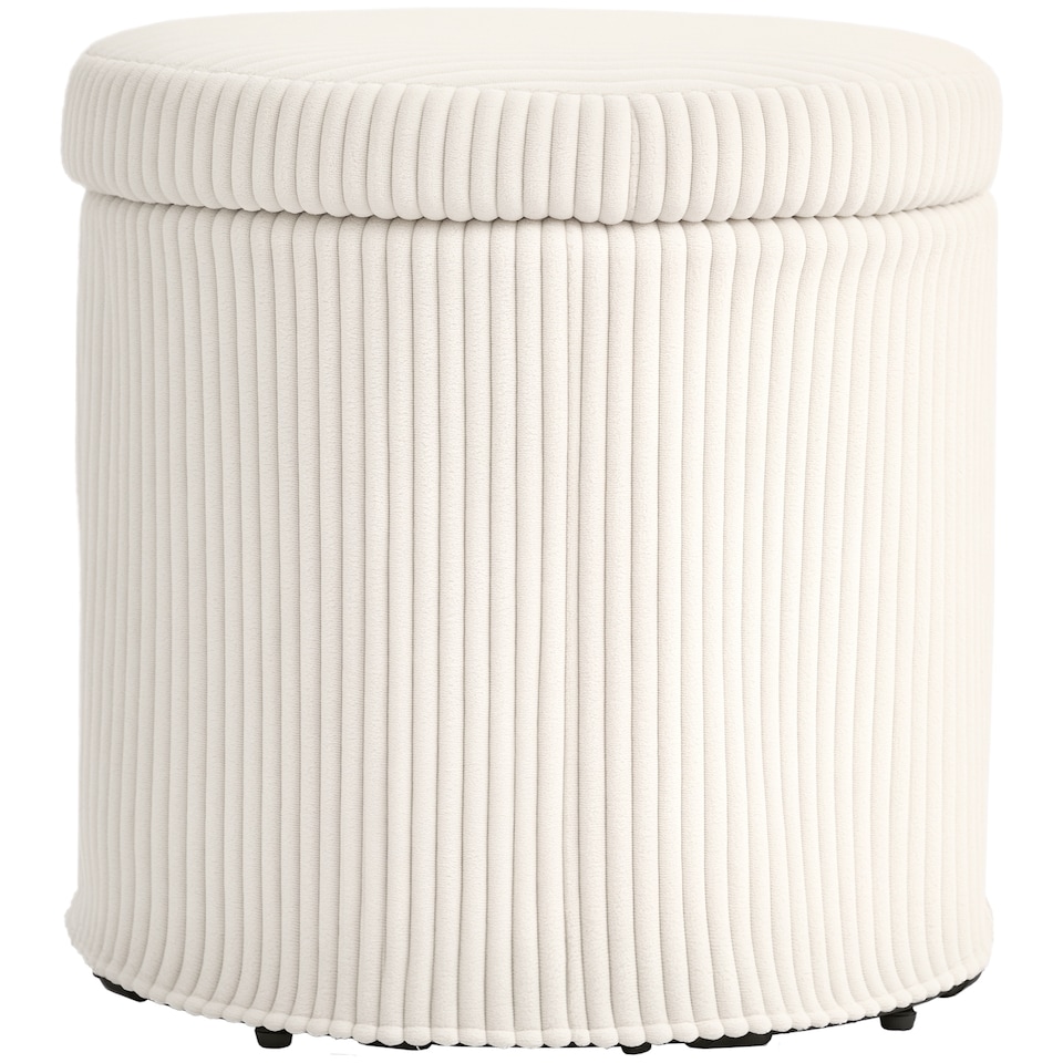 image 1 of HOMCOM 40cm Round Storage Ottoman, Corduroy Footstool with Removable Lid and Legs, Vanity Stool for Living Room, Bedroom, Beige | Brown
