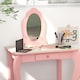 image 7 of ZONEKIZ Kids Dressing Table with Mirror and Stool, Girls Vanity Table Makeup Desk with Drawer, Cute Animal Design, for Ages 3-6 Years, Pink