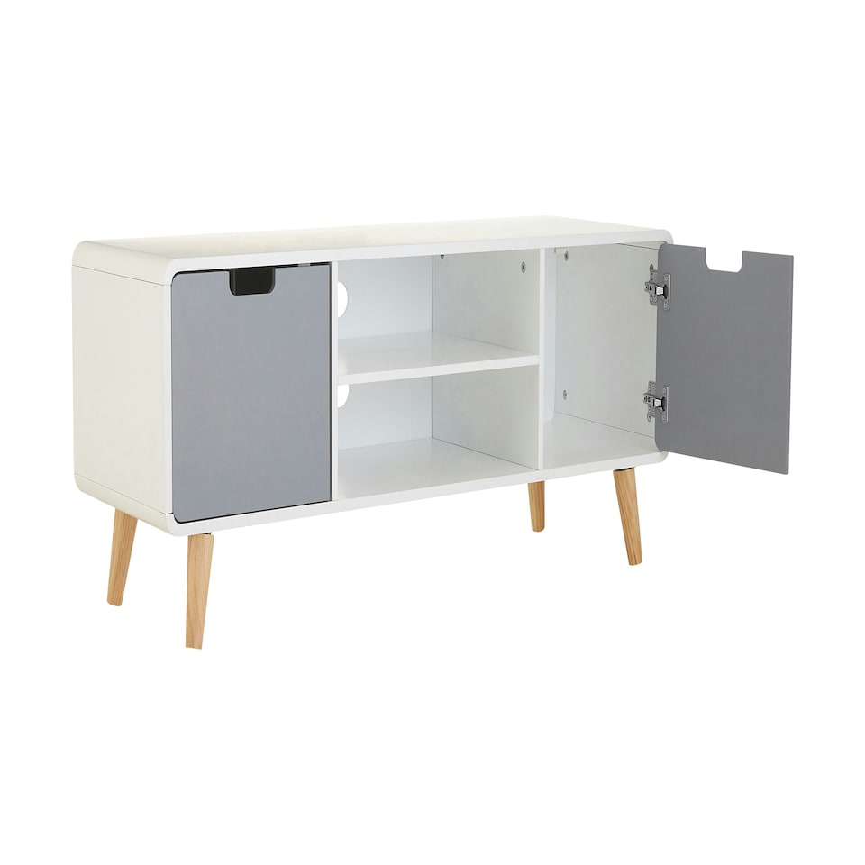 image 1 of Interiors by Premier Sleek and Modern TV Unit, Versatile TV Cabinet, White Finish TV and Storage Unit, Sleek Corner TV Unit