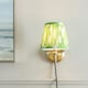 image 4 of ValueLights Neely Plug in Antique Brass Wall Light with Green Pleated Shade