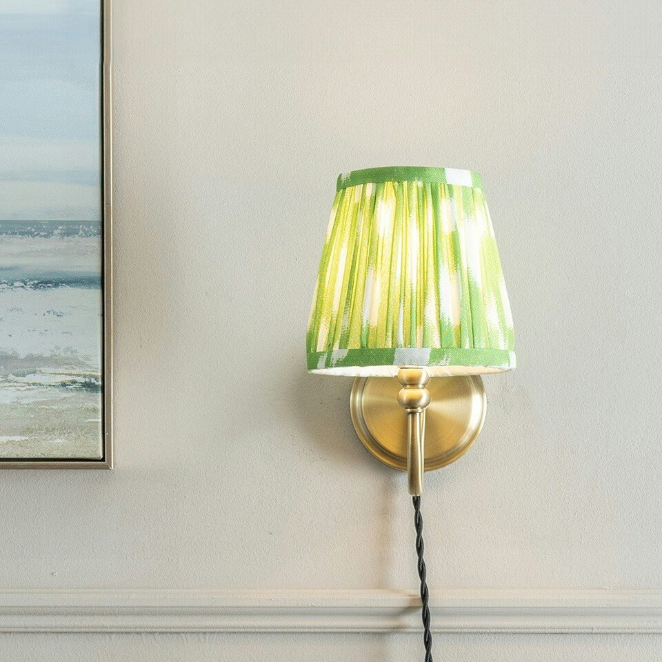 image 1 of ValueLights Neely Plug in Antique Brass Wall Light with Green Pleated Shade