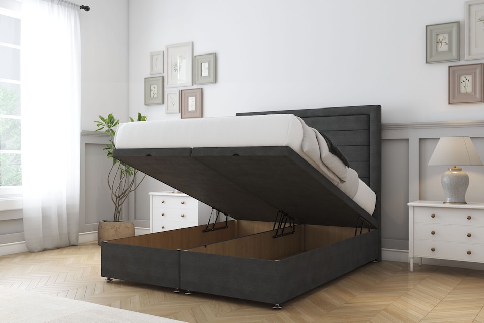 image 1 of Sloomy Ashford Graphite Dumfries Ottoman Bed With Mattress With 54" Floor Standing Headboard 3' Single