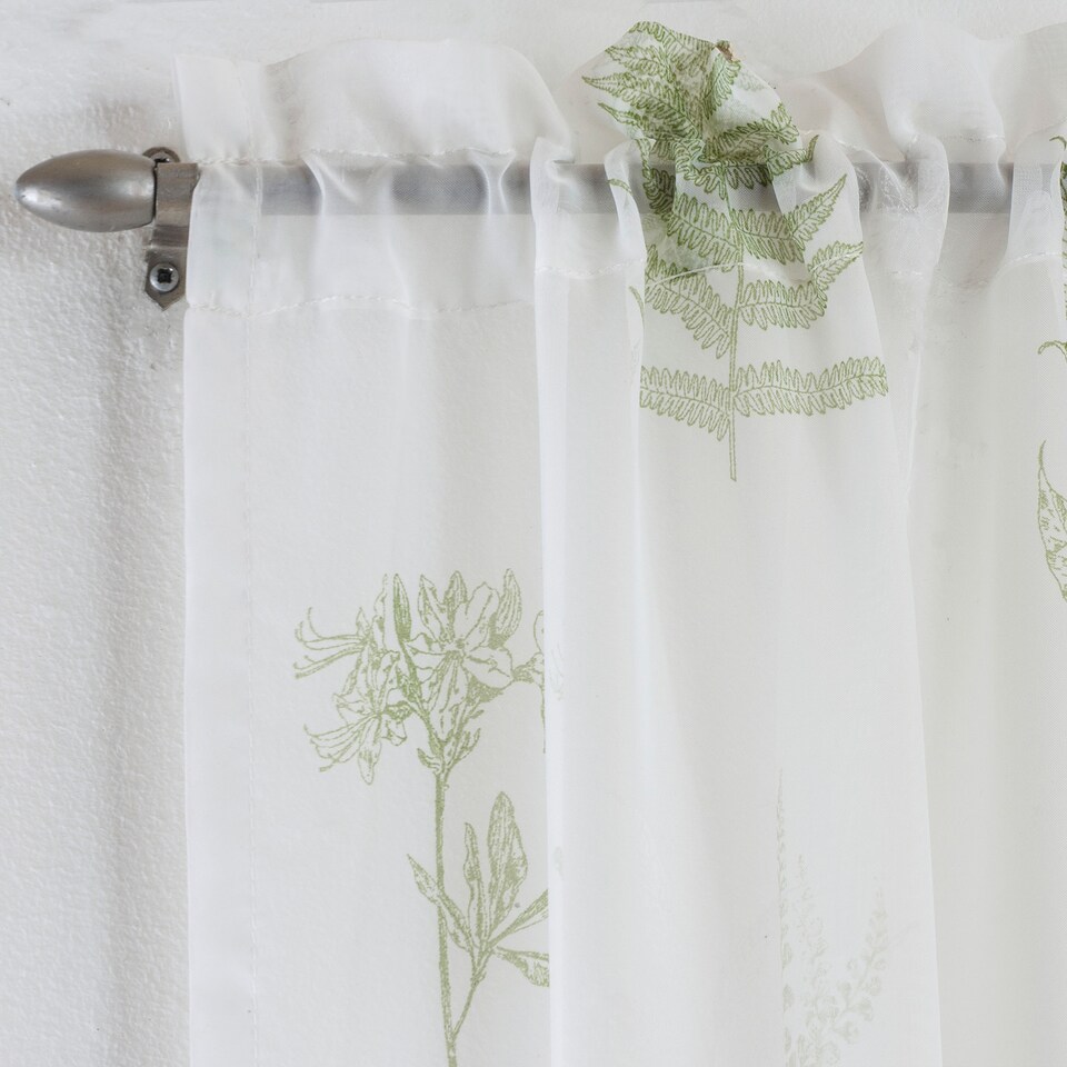 image 1 of Bracken Green Leaf Print Linen-Look Voile Panel - Pair 140 x 122 cm (55x48")