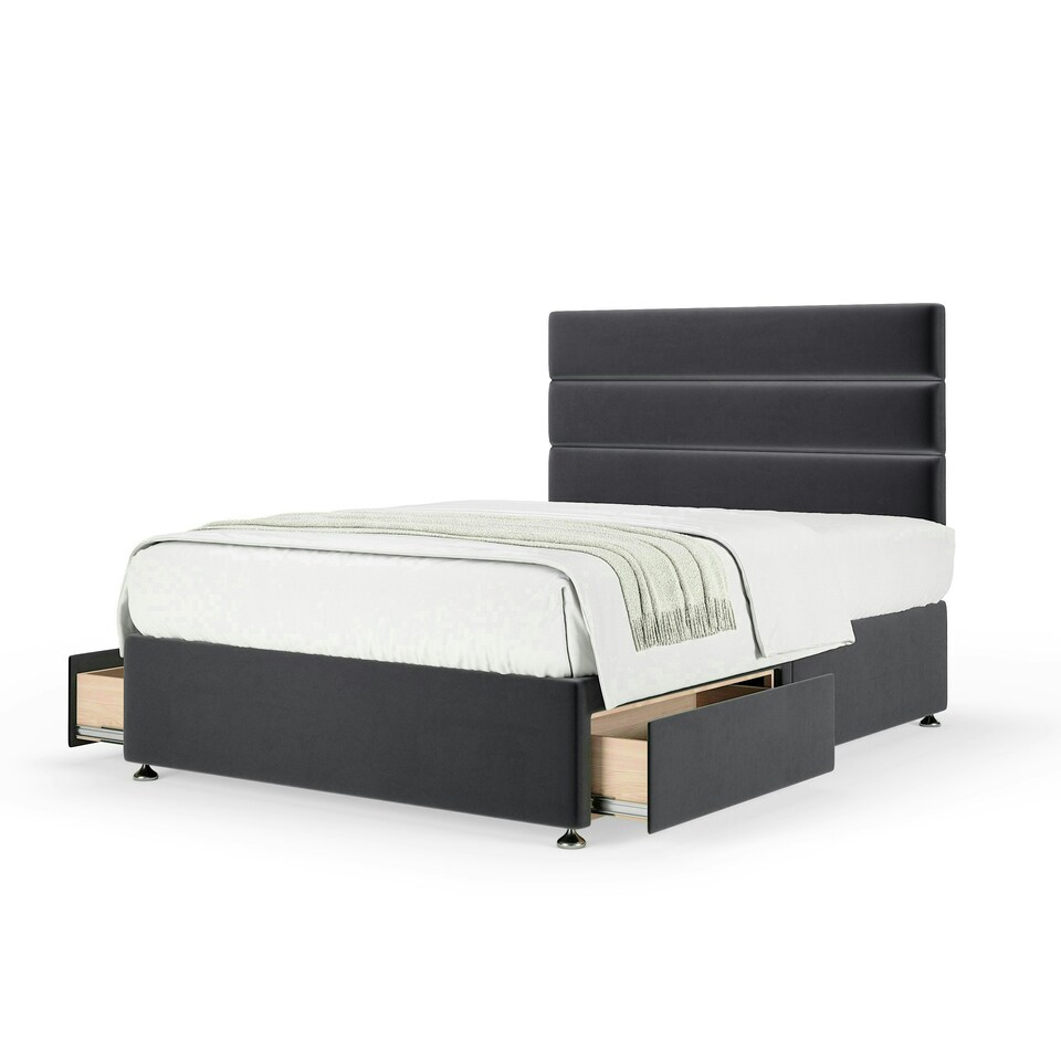 image 1 of Neptune Spring Graphite Plush Velvet 2 Drawer Divan Set And Milan Headboard King Size
