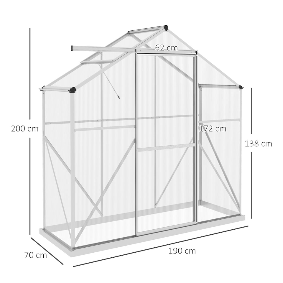 image 1 of Outsunny 6 x 2.5ft Polycarbonate Greenhouse Aluminium Green House