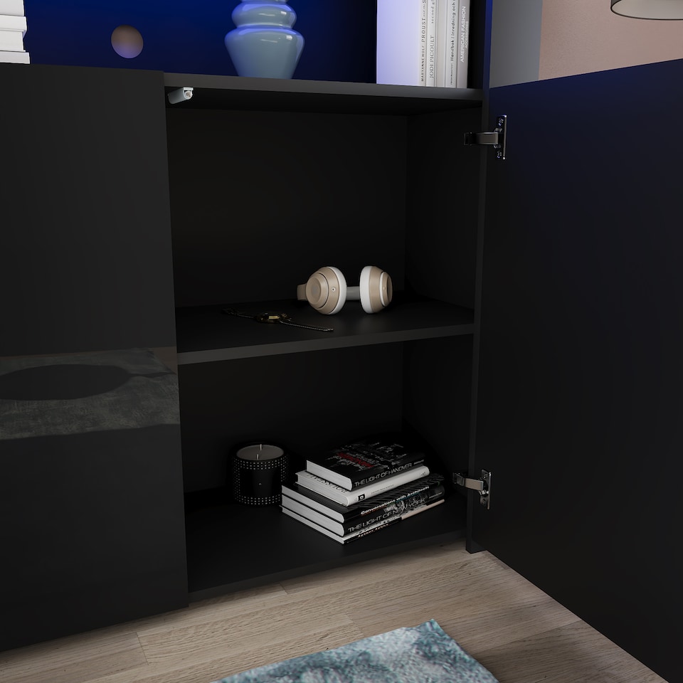 image 1 of Vida Designs Nova 2 Door LED Sideboard Buffet Cabinet Storage - Black | Black | 1
