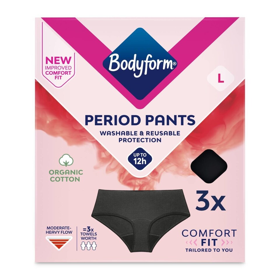 Bodyform Washable and Reusable Period Pants Mod Hipster Black L 12x3