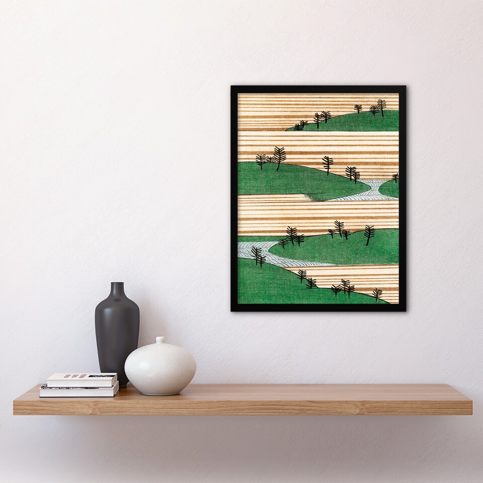 image 1 of Shin Bijutsukai Framed Wall Art Print Landscape With Hills Pattern Home Décor