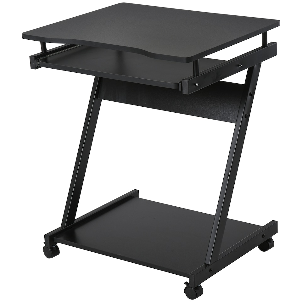 image 1 of HOMCOM Movable Computer Desk with 4 Moving Wheels Sliding Keyboard Tray Home Office Workstation Black